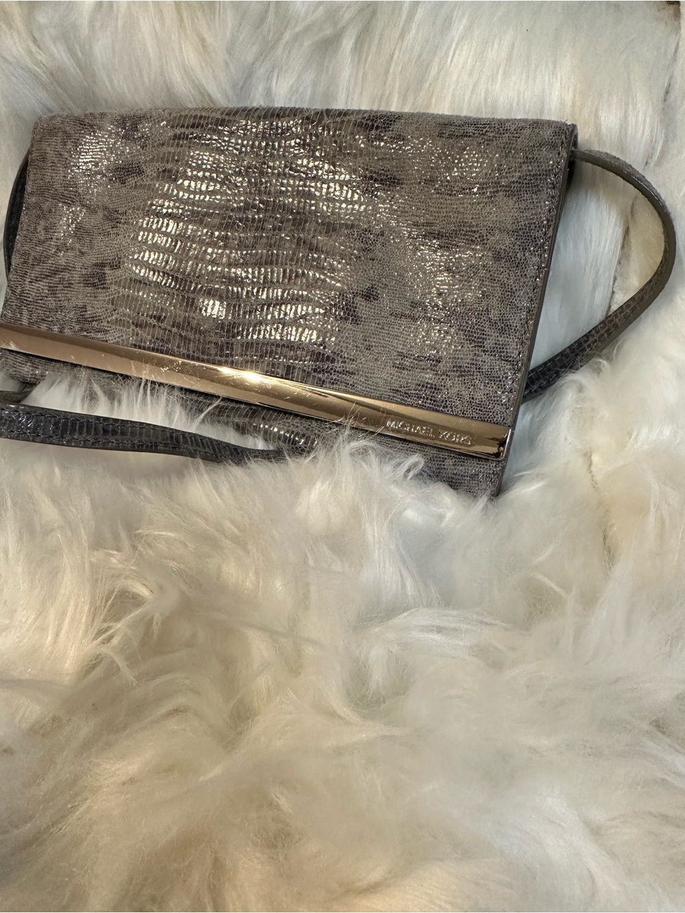 Michael Kors Elegant Gray Textured Clutch Purse.